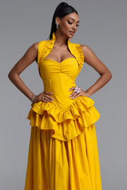Shea Elegant Waist-Cinched Halter Neck Ruffled Maxi Dress